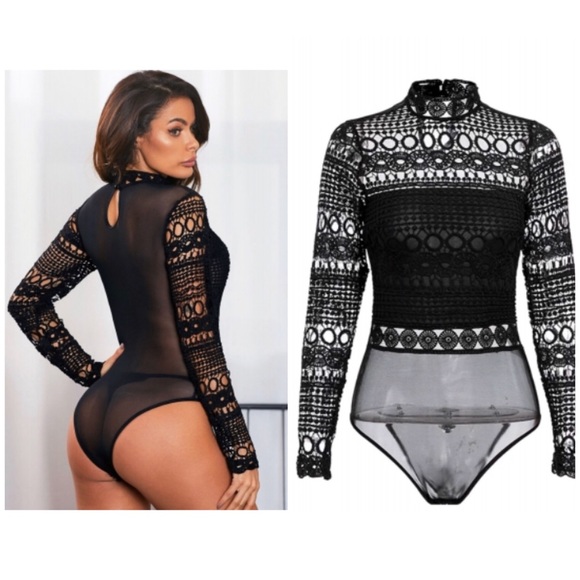 🖤⭐️HPx2🔥1 SM left•Black High Neck Lace Bodysuit - Picture 3 of 7